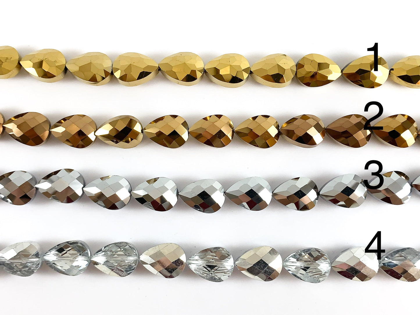 Faceted Shiny 13x18mm Dyed Metallic Glass Teardrop Crystal Strands