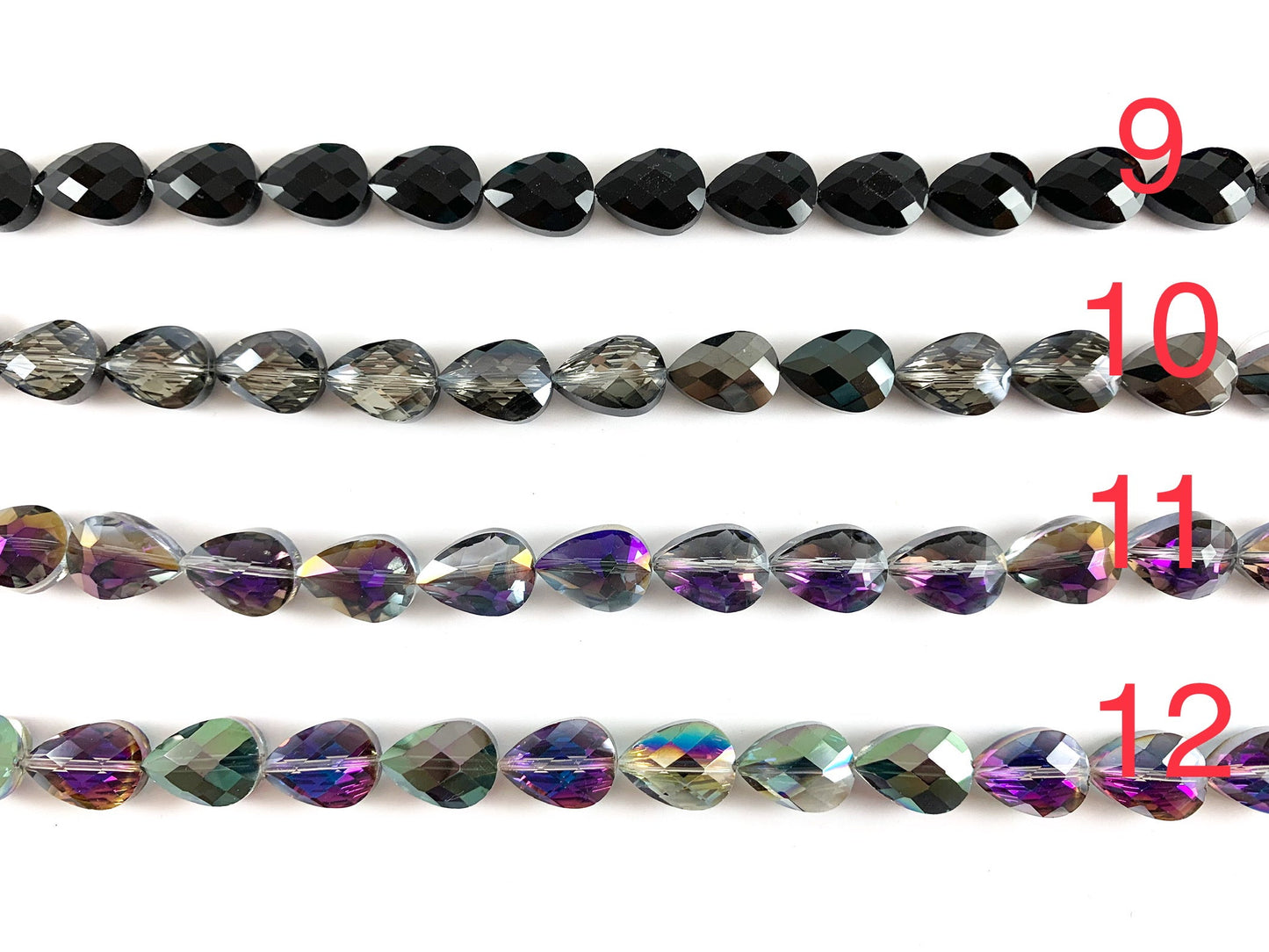 Faceted Shiny 13x18mm Dyed Glass Teardrop Crystal Strands