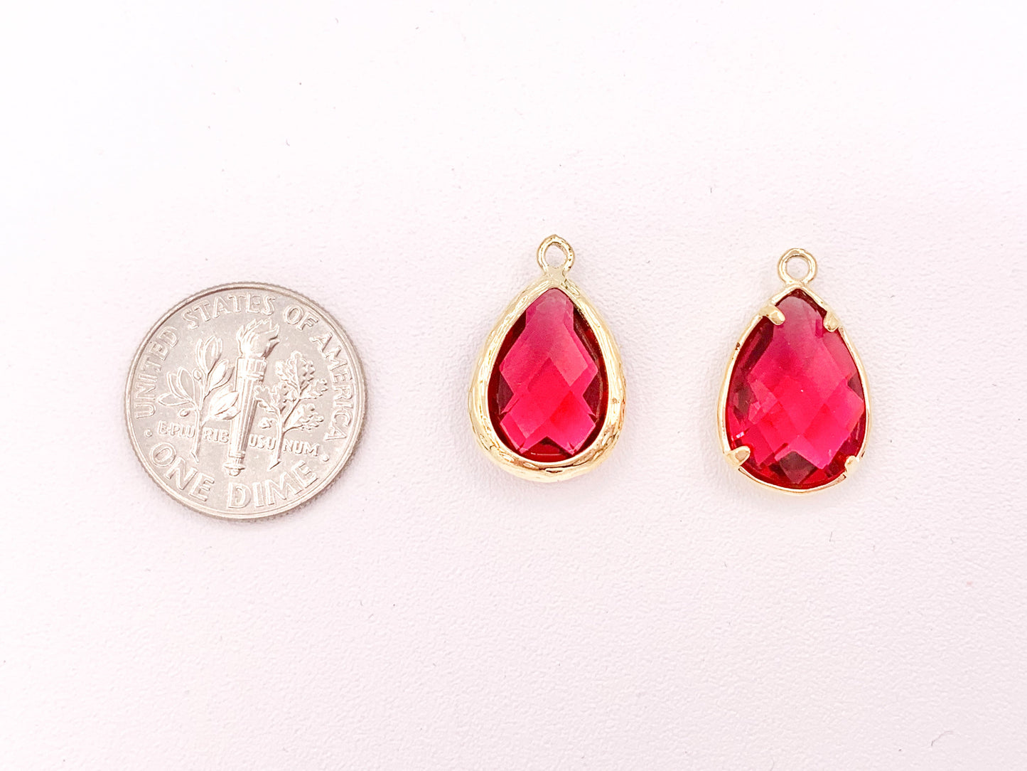 Crystal Teardrop Bezel Gold Trim Charm Findings 4 pcs
