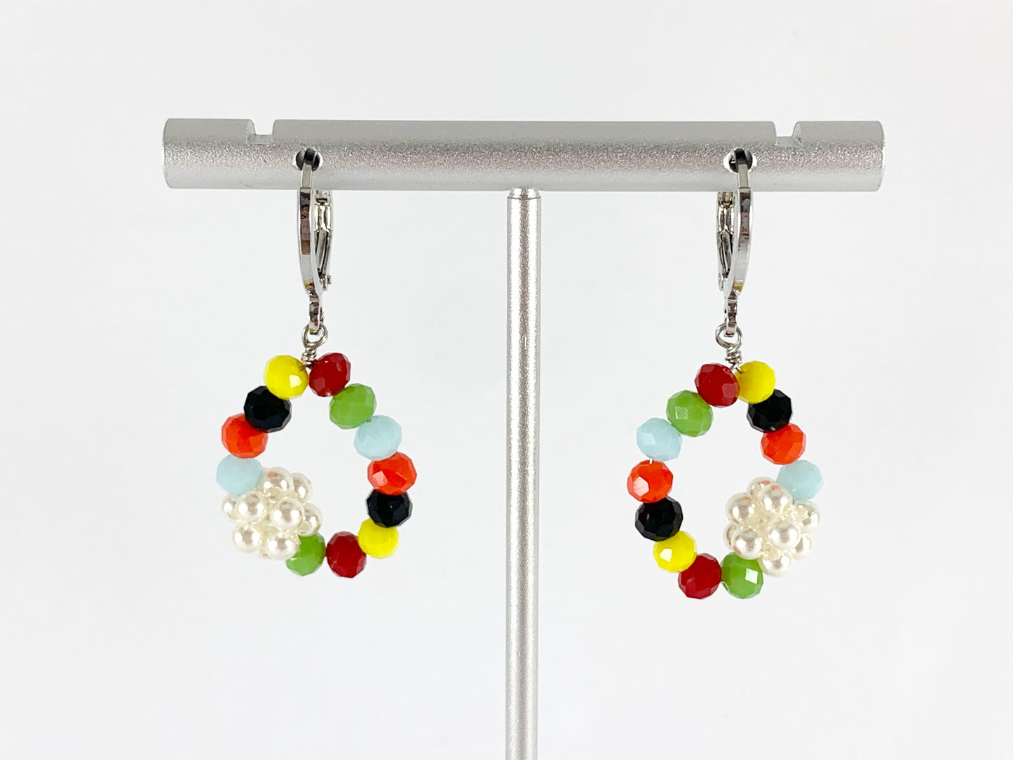 Cute Multi Pearl Crystal Teardrop Dangle Earring Huggies in 18K gold or silver plating over copper 3 pairs