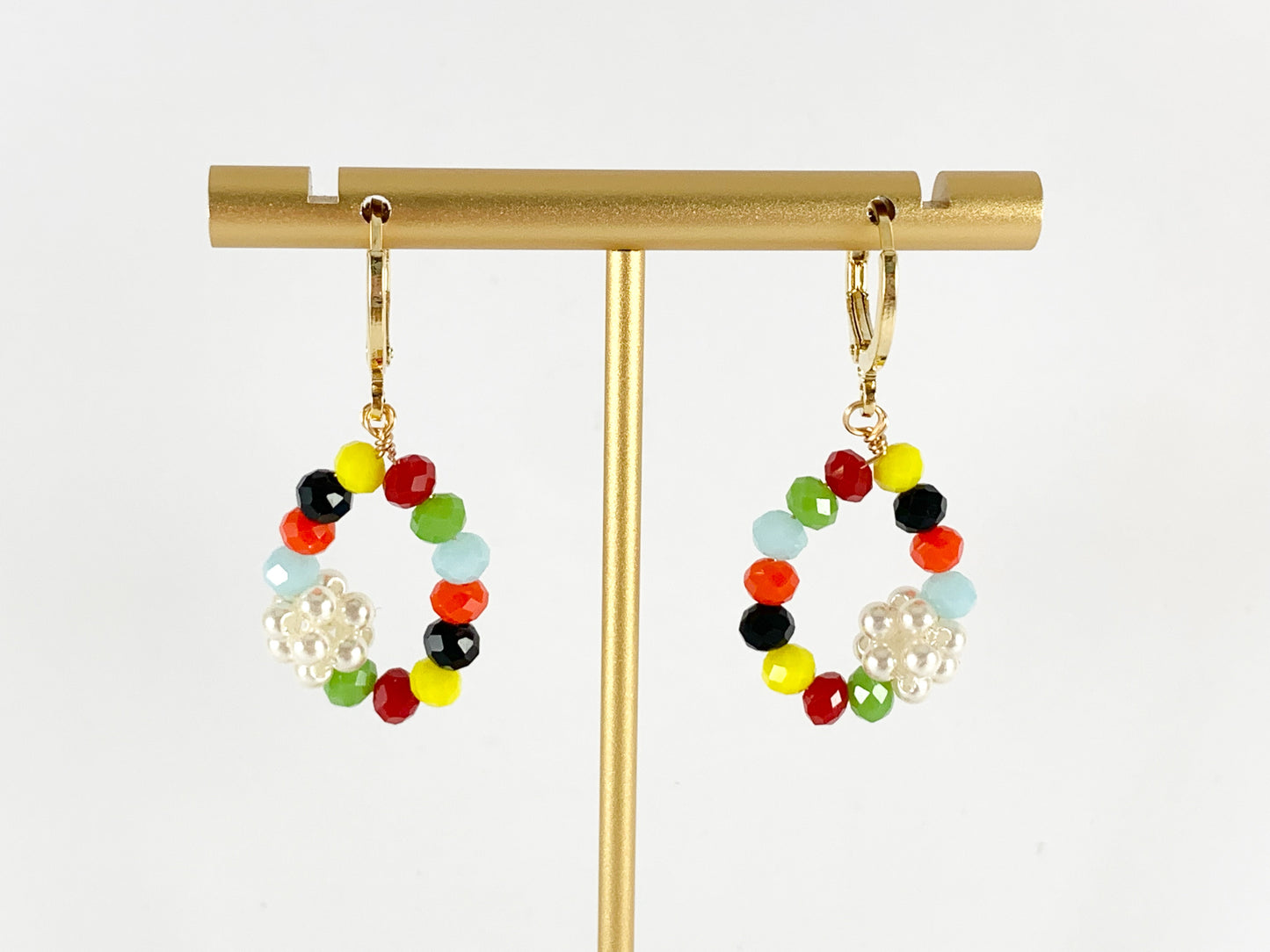 Cute Multi Pearl Crystal Teardrop Dangle Earring Huggies in 18K gold or silver plating over copper 3 pairs