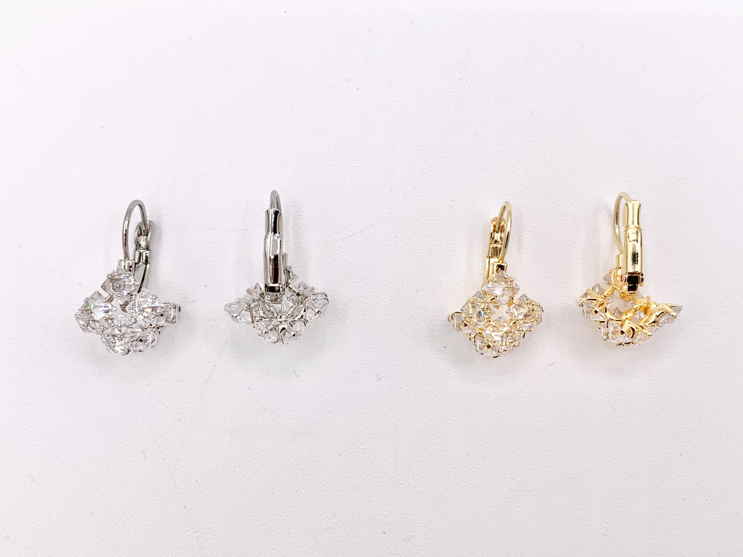 3D Cube Square Rhinestone Lever Back Earrings in 18K Gold/Silver plated Copper 3 pairs