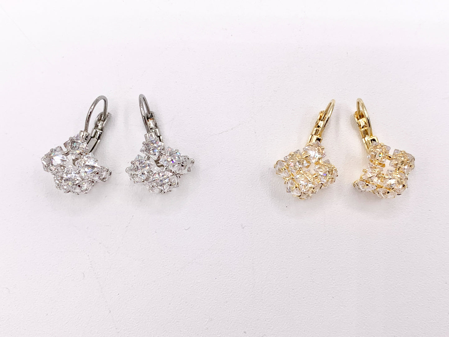 3D Cube Square Rhinestone Lever Back Earrings in 18K Gold/Silver plated Copper 3 pairs
