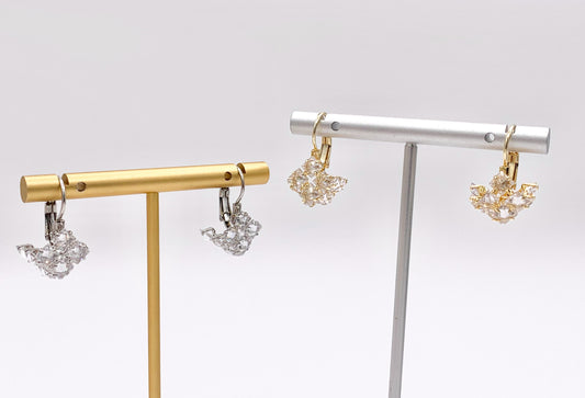 3D Cube Square Rhinestone Lever Back Earrings in 18K Gold/Silver plated Copper 3 pairs