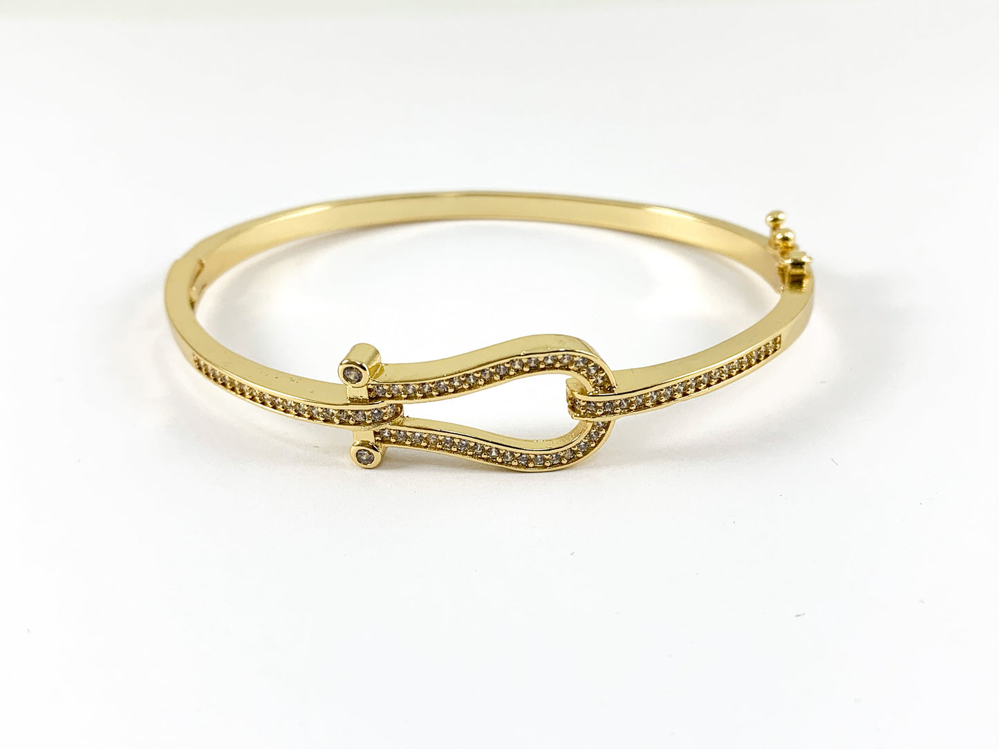 Real Gold/Platinum 18K Plated Copper CZ Pave Buckle Bracelet Cuffs