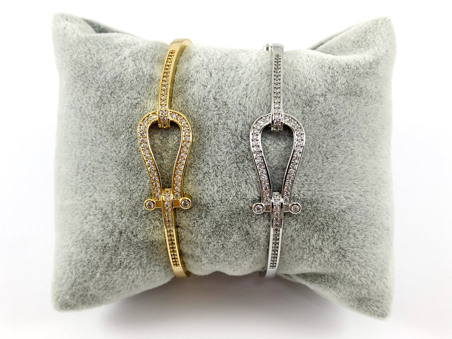 Real Gold/Platinum 18K Plated Copper CZ Pave Buckle Bracelet Cuffs