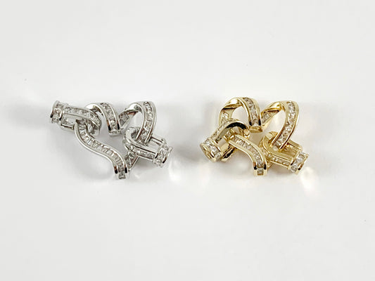 Heart Shaped CZ Baguette Clasps Findings in 18K Gold or Silver Plated over Copper 3 pieces