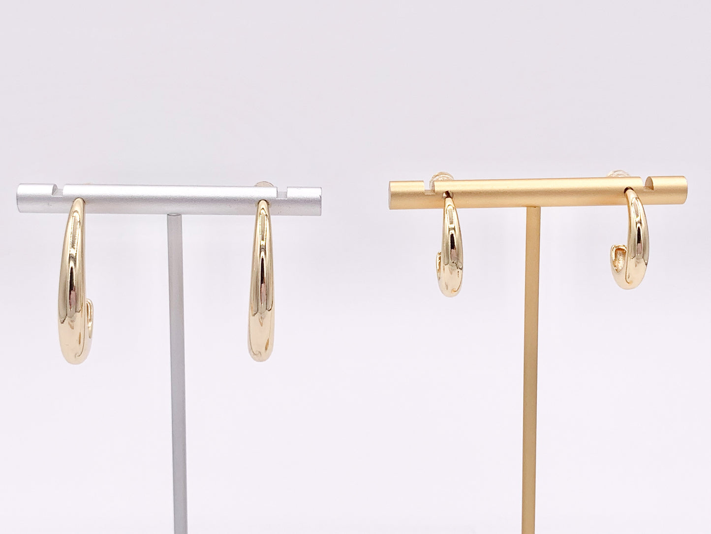Minimalist Curved Hoops Earrings over 18K gold or Silver Plated Copper 2 Sizes 4 pairs