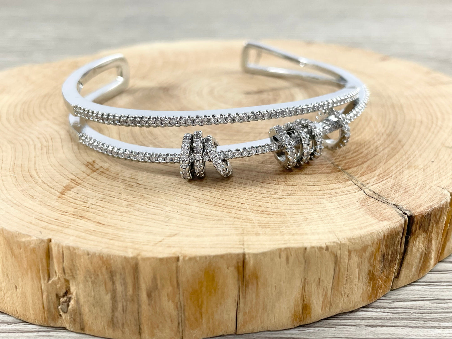 Criss Cross Dangle Coin Shiny Adjustable Bracelet Cuffs Real Gold/Silver 18K Plated CZ Pave over Copper 1 cuff