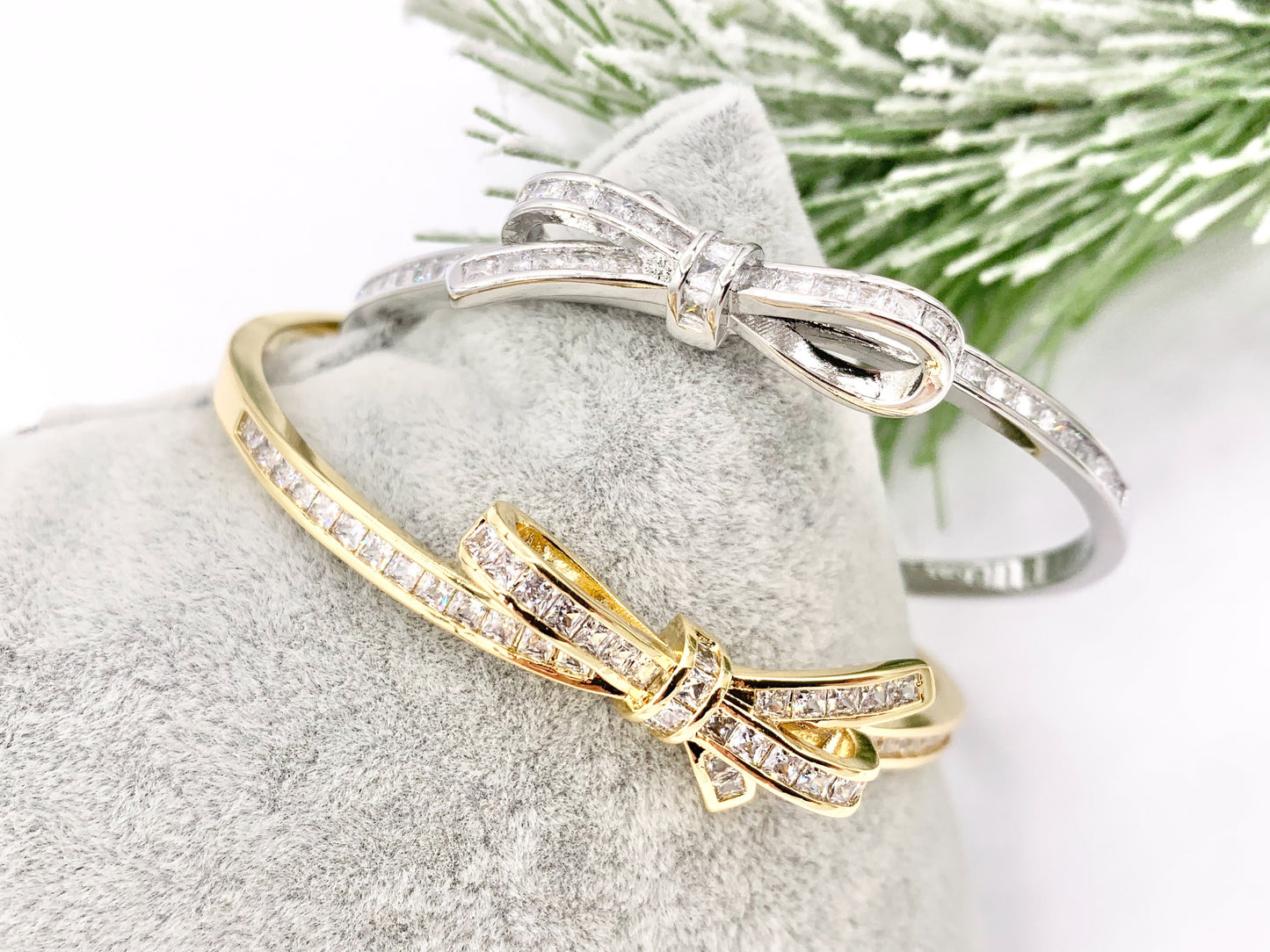 Bowtie Simple Minimal CZ Pave Bow Tie Rhinestone Bracelet Cuffs in Real Gold/Platinum 18K Plated Copper 1 pc