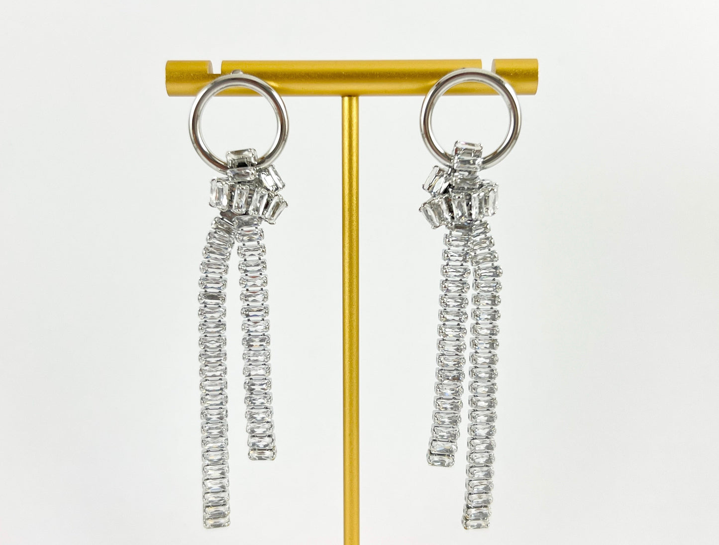 Beautiful Knot Earrings in CZ Pave Baguette Rhinestone Earrings in 18K Gold or Silver plated over Copper 1 pair