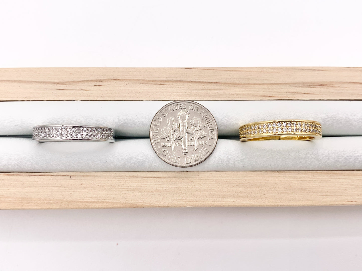 Simple Ring Band in Cubic Zirconia Rhinestone Adjustable Rings Bands in 18K Gold or Silver Plated Copper 6 pcs