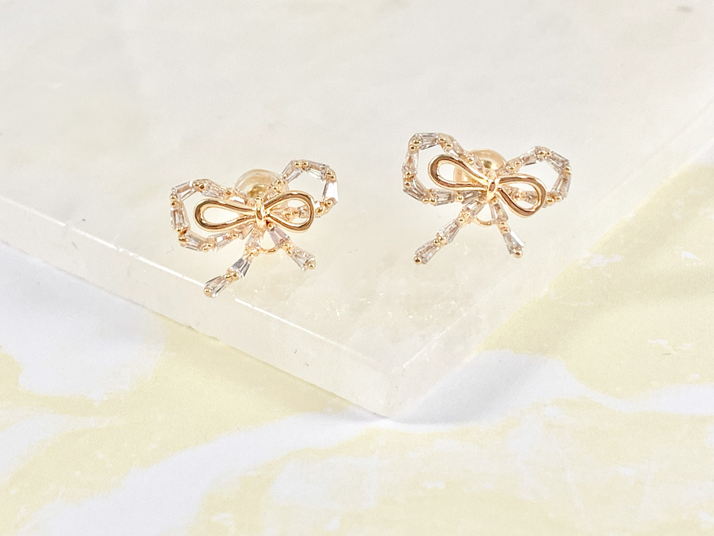 Cute Bling Bowtie Earring Studs in 18K Gold Plated Over Copper Earrings 3 pairs