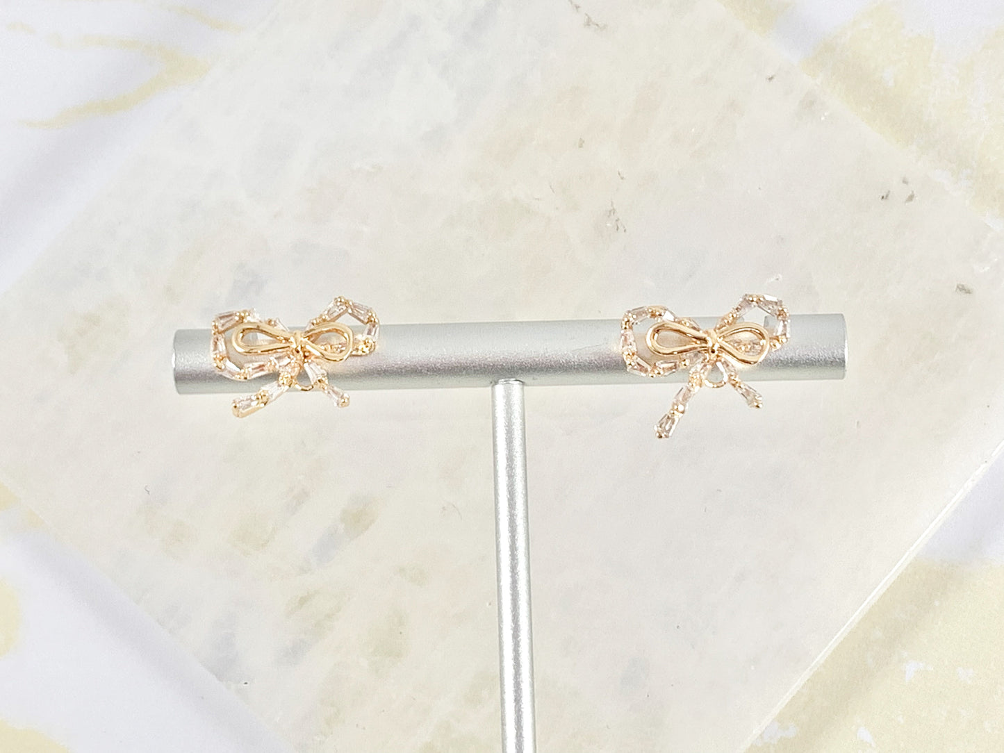 Cute Bling Bowtie Earring Studs in 18K Gold Plated Over Copper Earrings 3 pairs