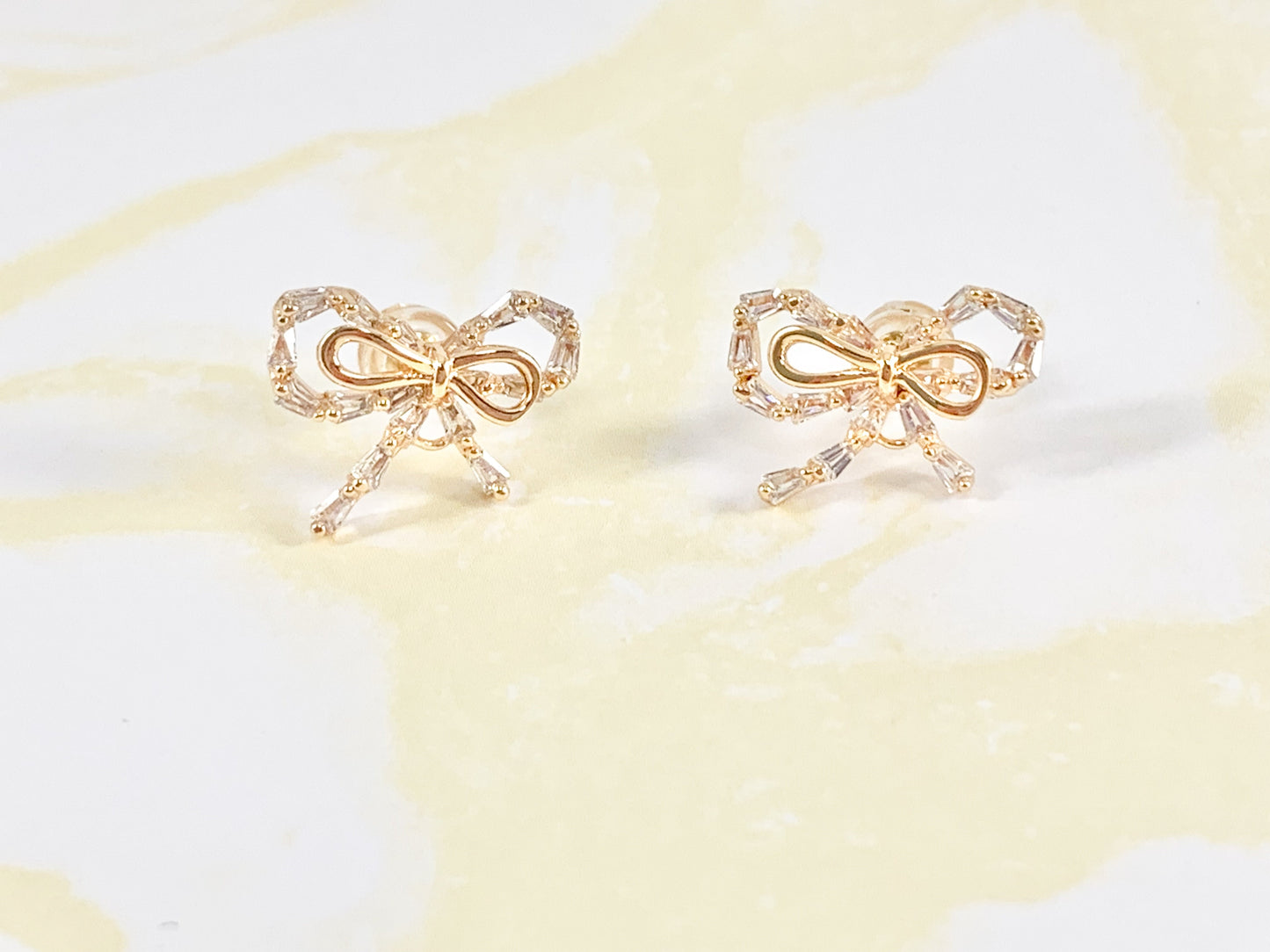 Cute Bling Bowtie Earring Studs in 18K Gold Plated Over Copper Earrings 3 pairs