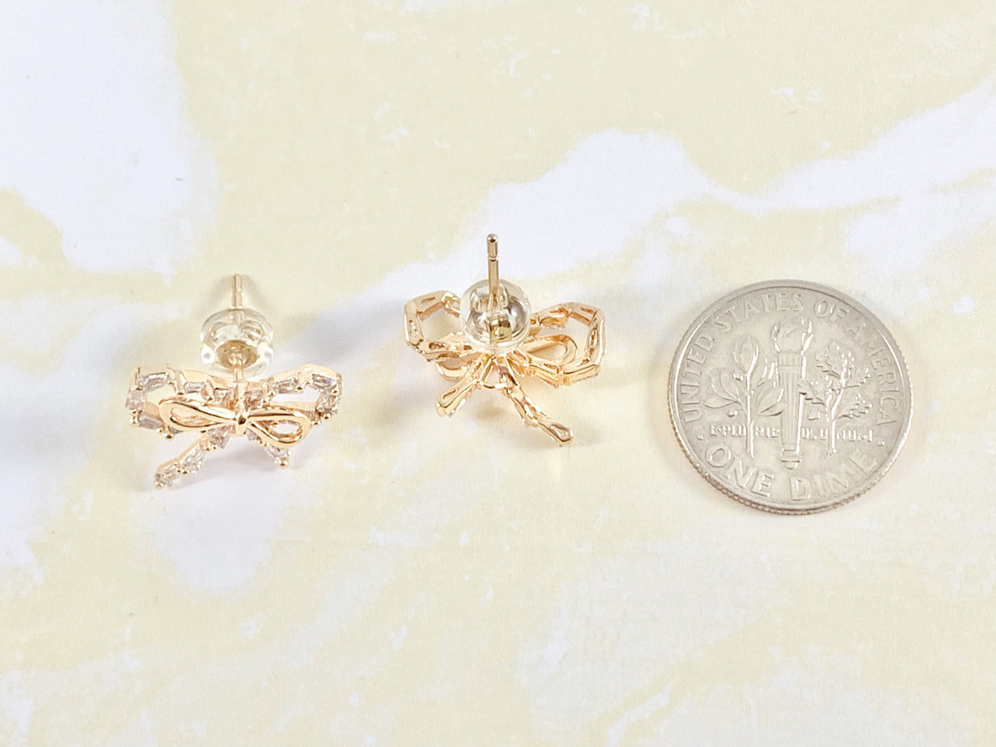 Cute Bling Bowtie Earring Studs in 18K Gold Plated Over Copper Earrings 3 pairs