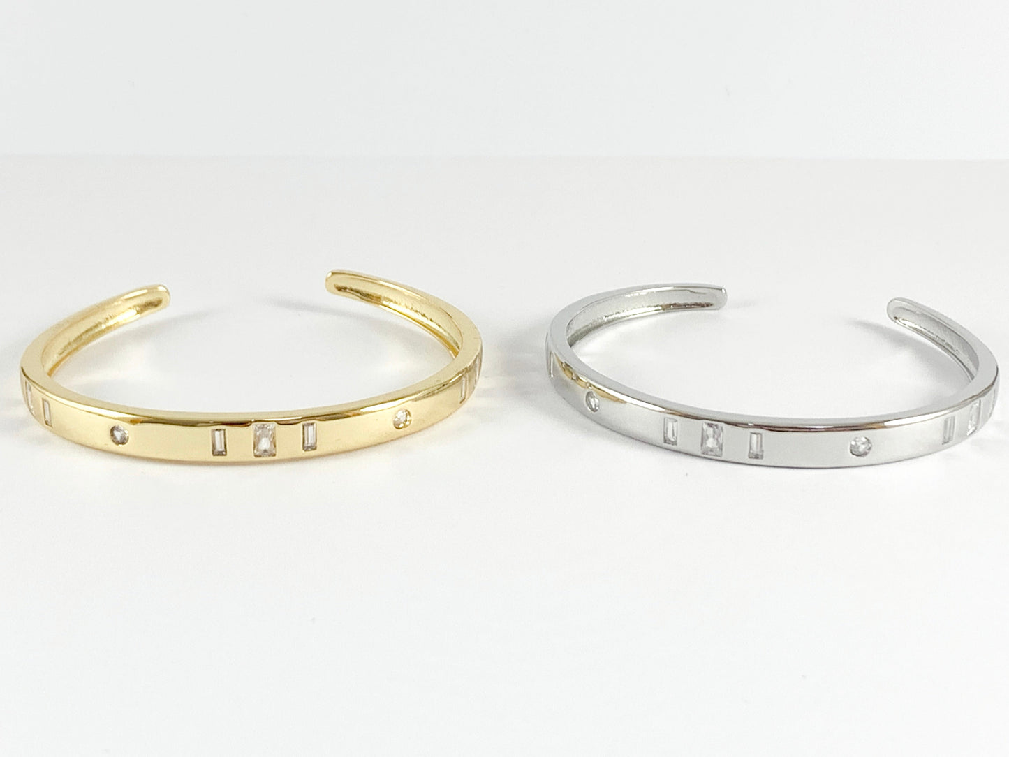 Simple Geometric CZ Pave Rhinestone Bracelet Cuffs in 18K Gold or Silver plated Copper 1 pc