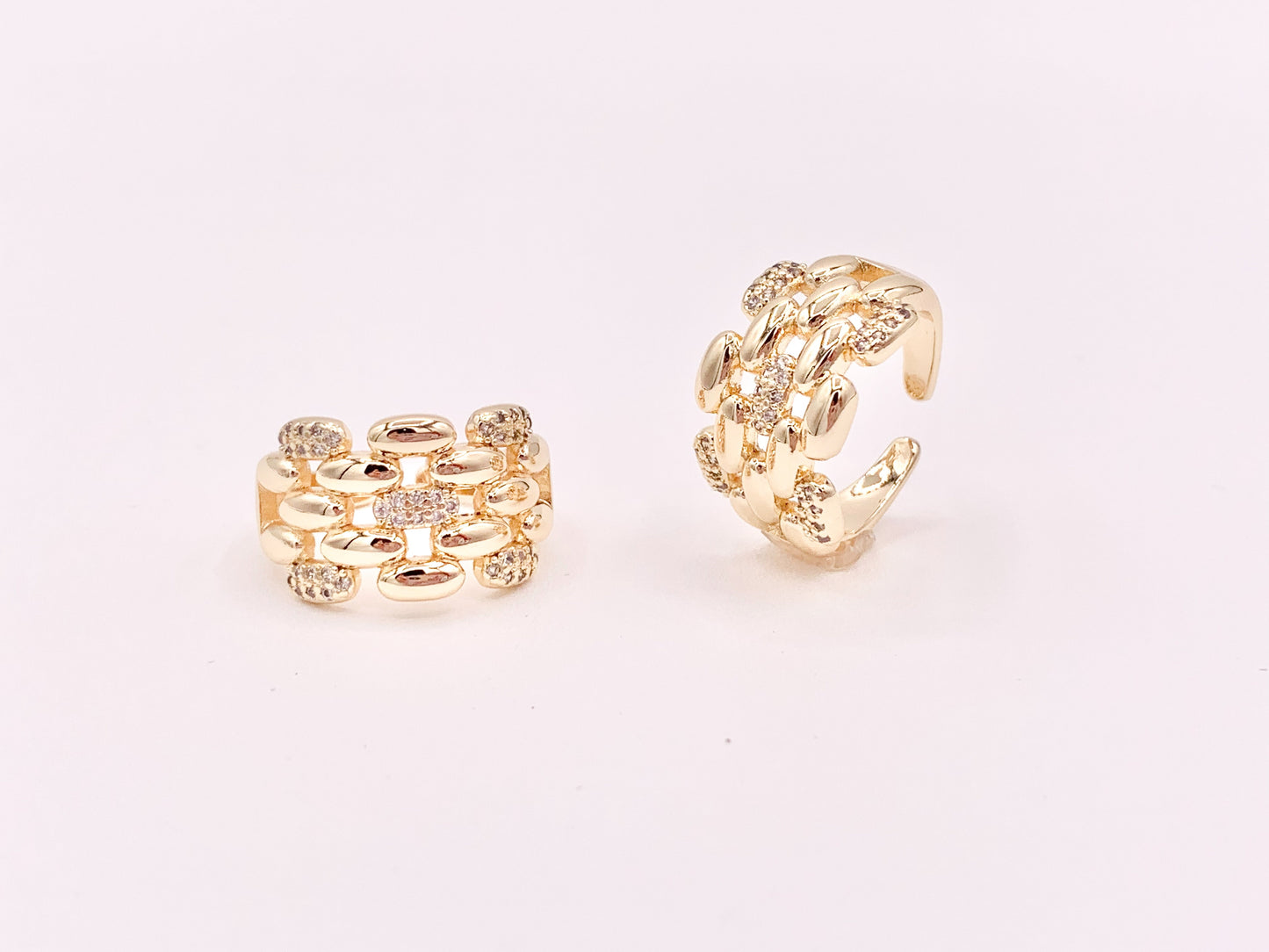 18K Gold or Platinum Plated CZ Pave Linked Braided Adjustable Ring 4pcs