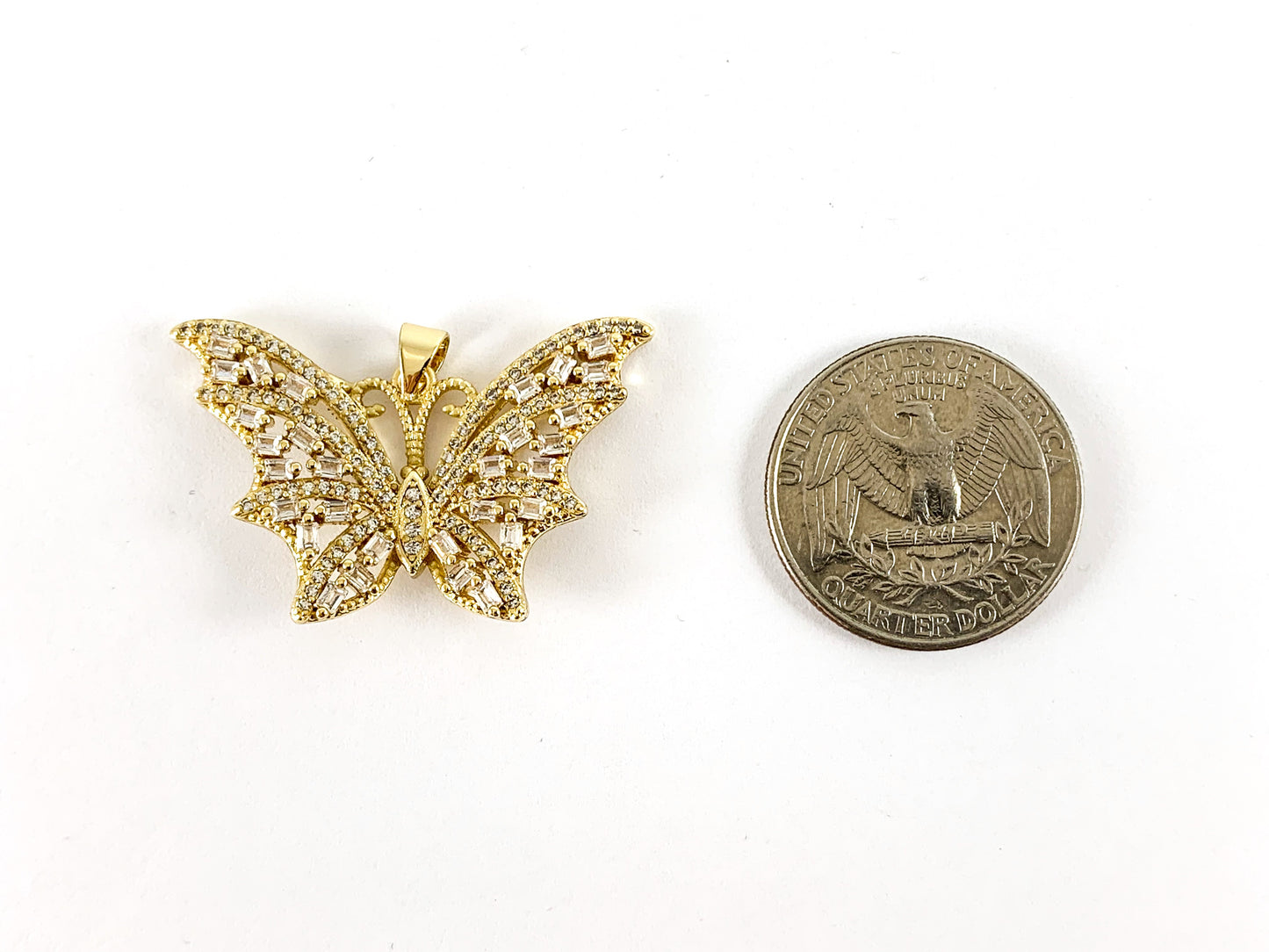 Real Gold/Platinum 18K Plated Micro CZ Butterfly Pave Pendant Over Brass 2pcs