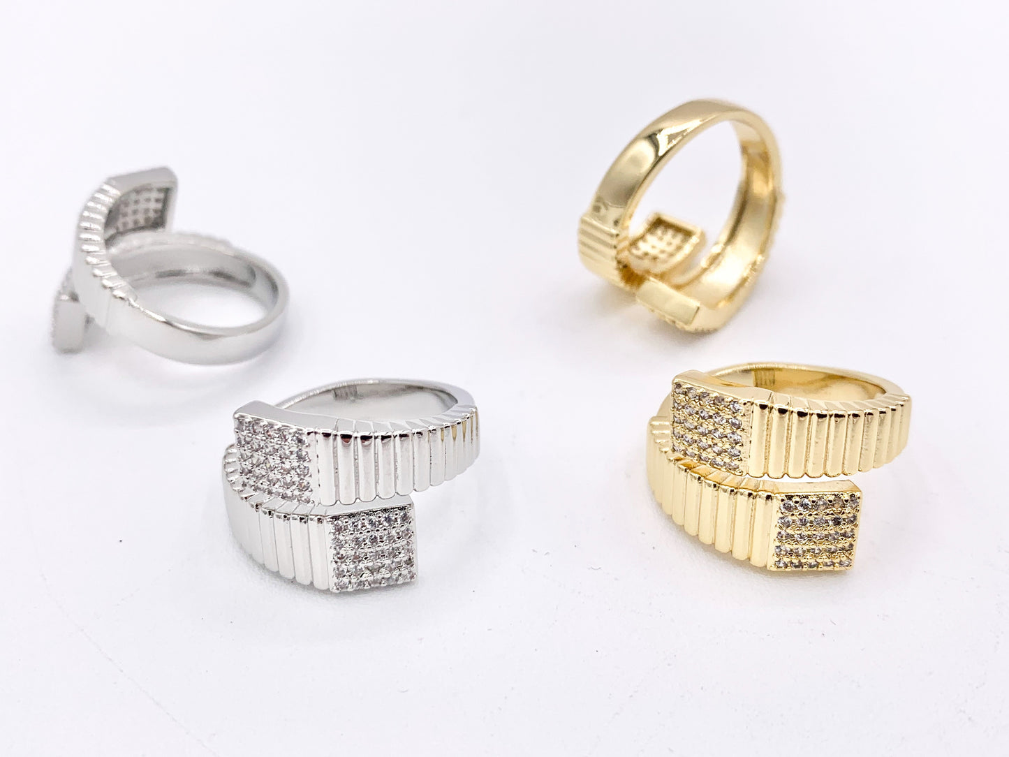 Fancy Bypass Adjustable Rings in Cubic Zirconia 18K Real Gold/Platinum Plated Copper 5 pcs