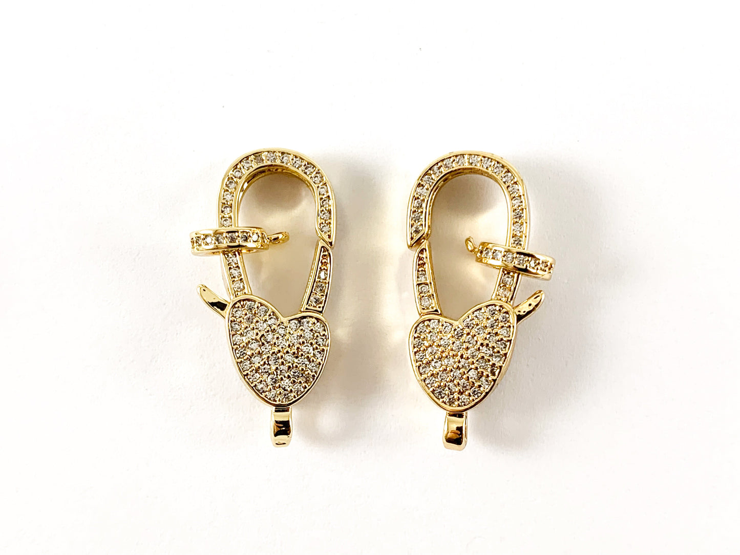 Real Gold/Platinum Plated All Over CZ Pave Luxury Large Heart Lobster Clasp Over Brass 3pcs