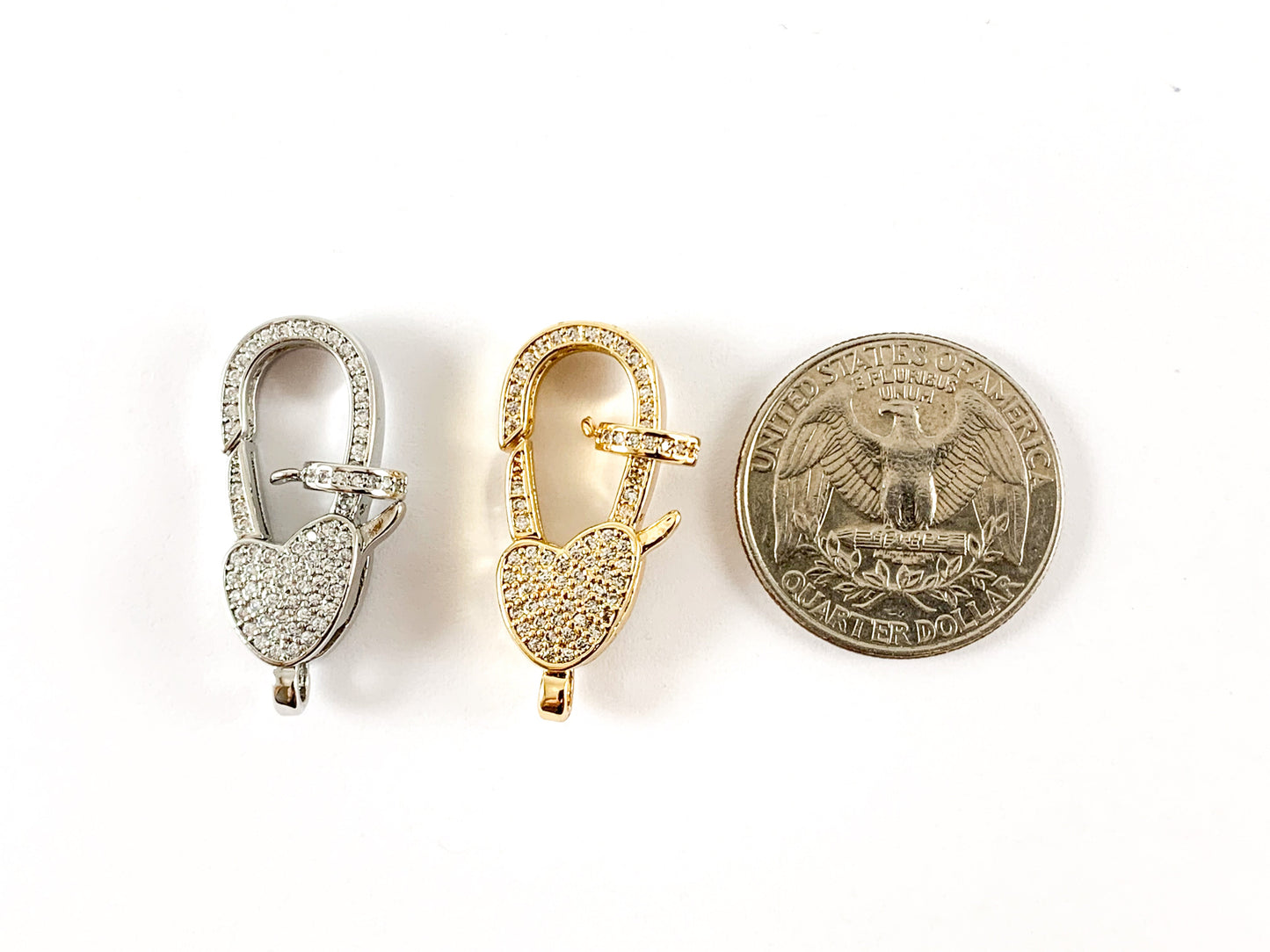 Real Gold/Platinum Plated All Over CZ Pave Luxury Large Heart Lobster Clasp Over Brass 3pcs