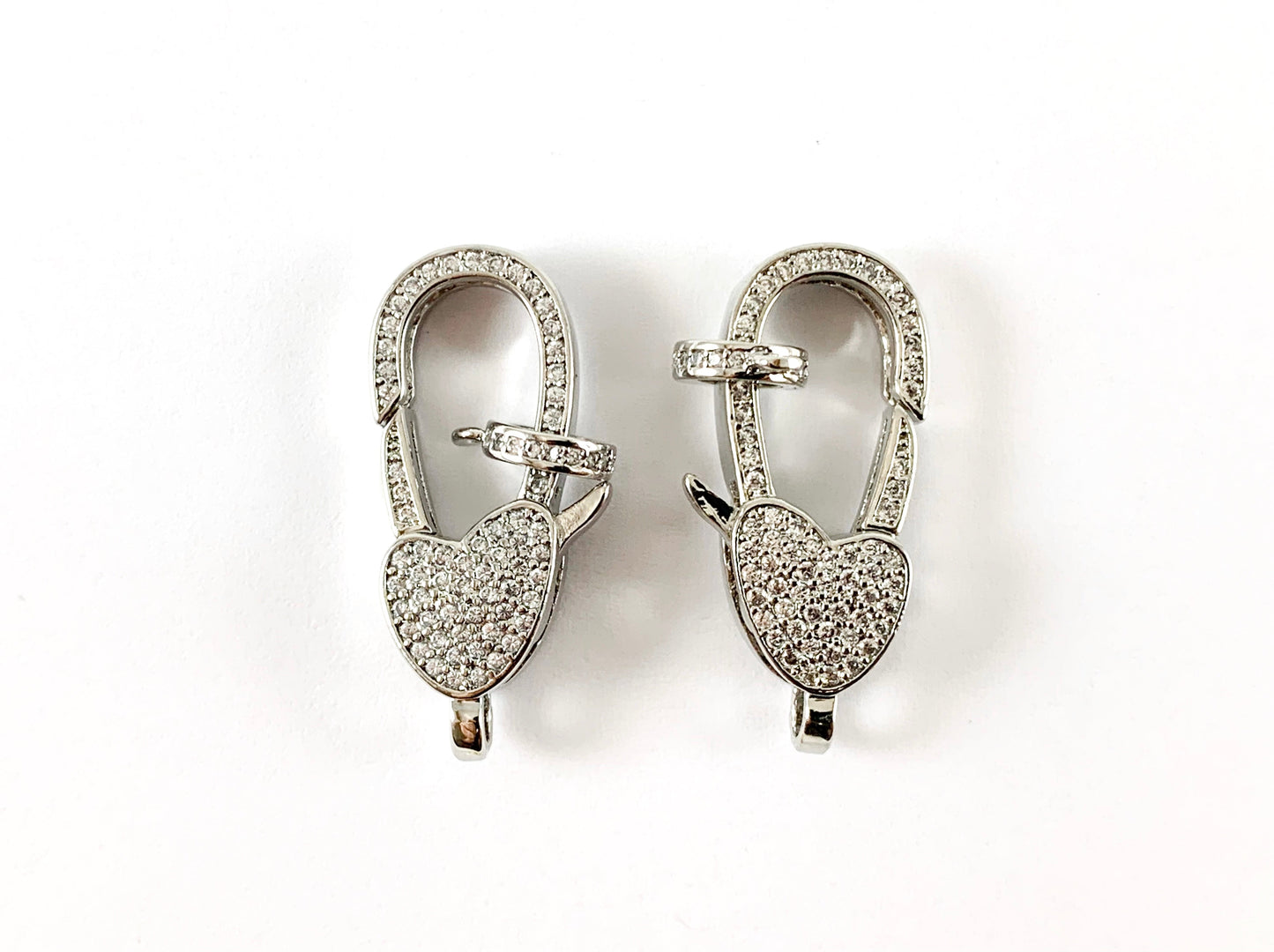 Real Gold/Platinum Plated All Over CZ Pave Luxury Large Heart Lobster Clasp Over Brass 3pcs