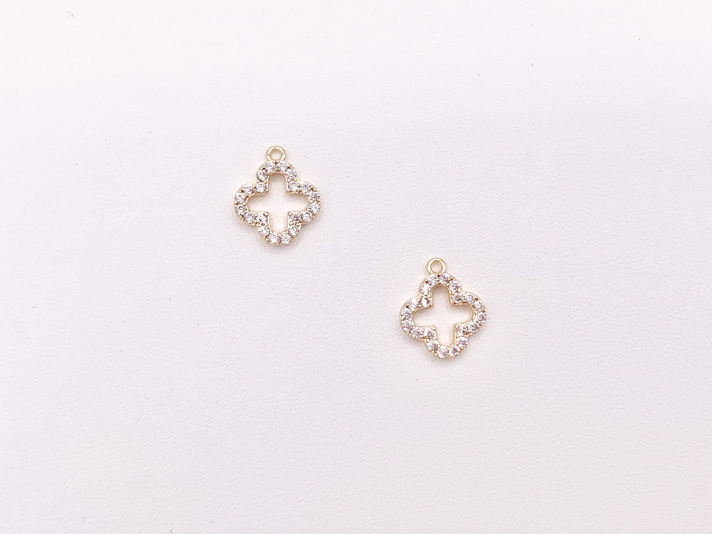 Real Gold 18K Plated Micro CZ Flower Quatrefoil Clover Pave Charms Over Brass 10pcs