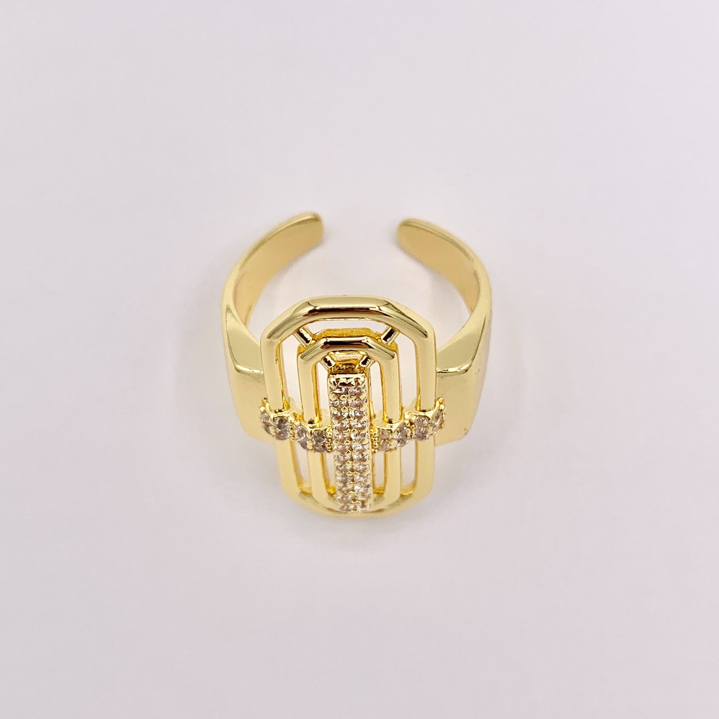 Faith Inspired Statement Cross Ring in CZ Pave Adjustable Rings in 18K Gold Plated Copper 4pcs