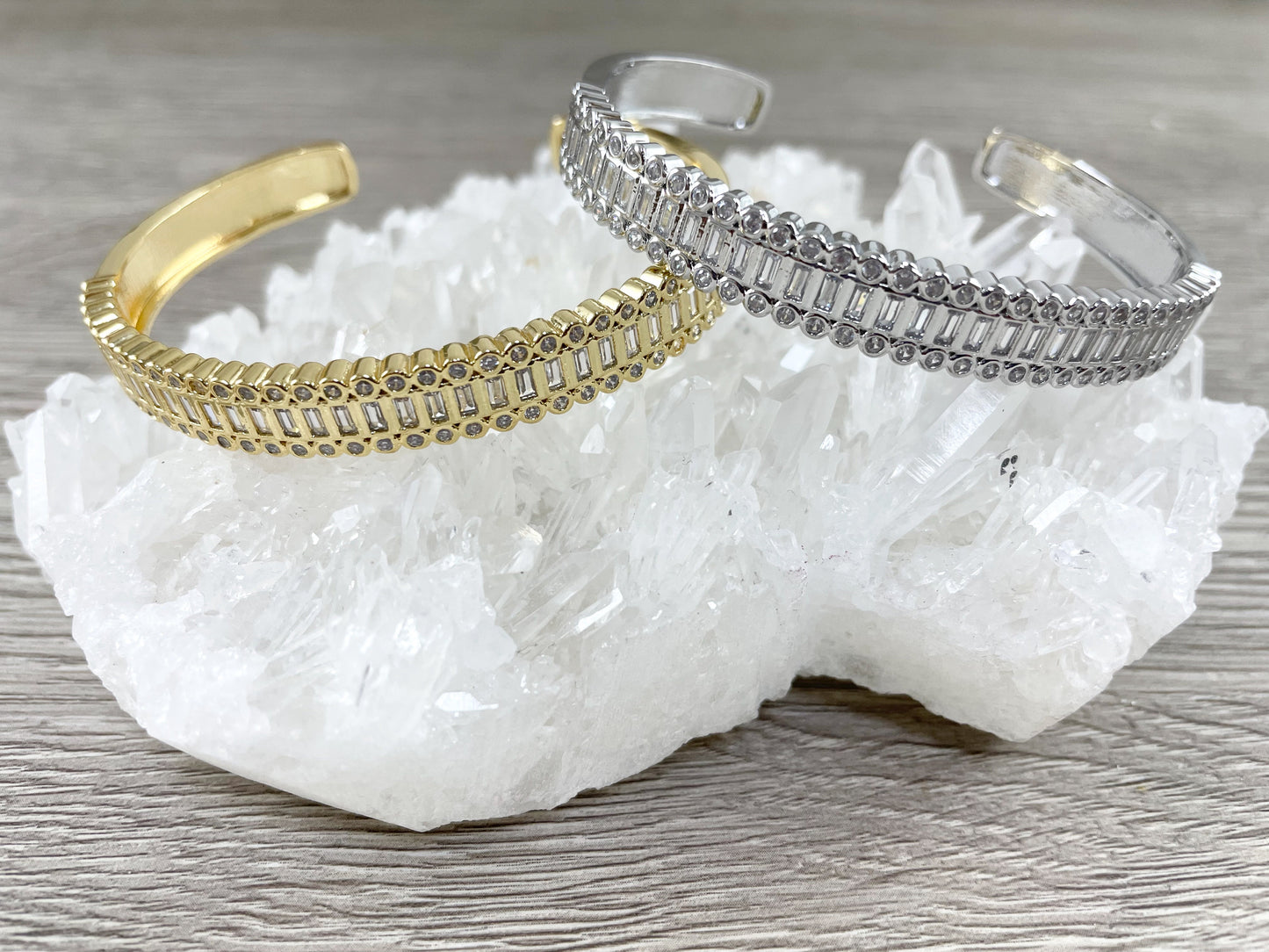 Real Gold/Platinum 18K Plated Copper CZ Pave Cluster Rhinestone Fancy Bracelet Cuffs