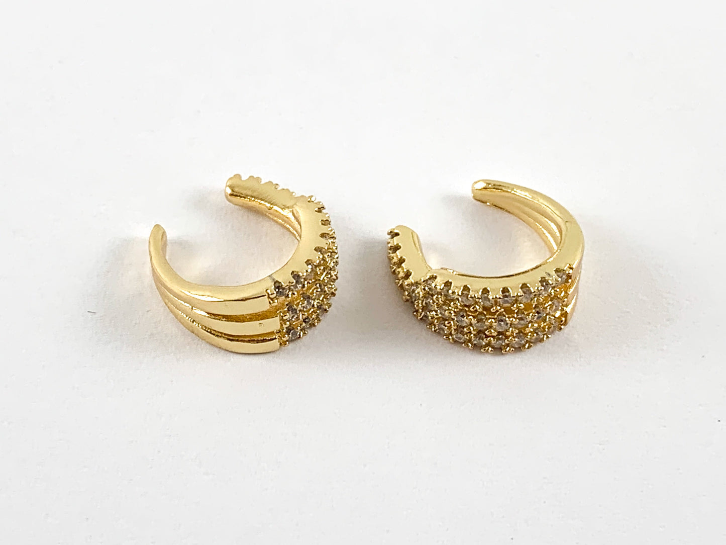 Real Gold 18K Plated Copper CZ Pave Triple Band Ear Cuffs (No Piercing!!) 6pcs