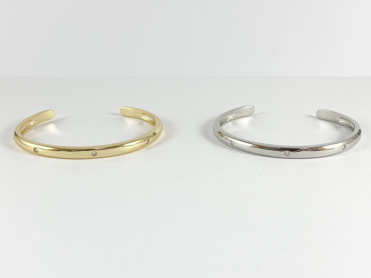 Simple CZ Pave Rhinestone Bracelet Cuffs in 18K Gold or Silver plated Copper 2 pc