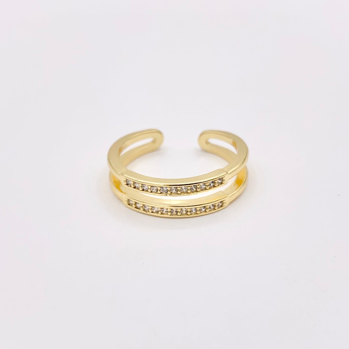 Simple Cubic Zirconia Double Band Ring in 18K Gold Plated Adjustable Ring 6pcs