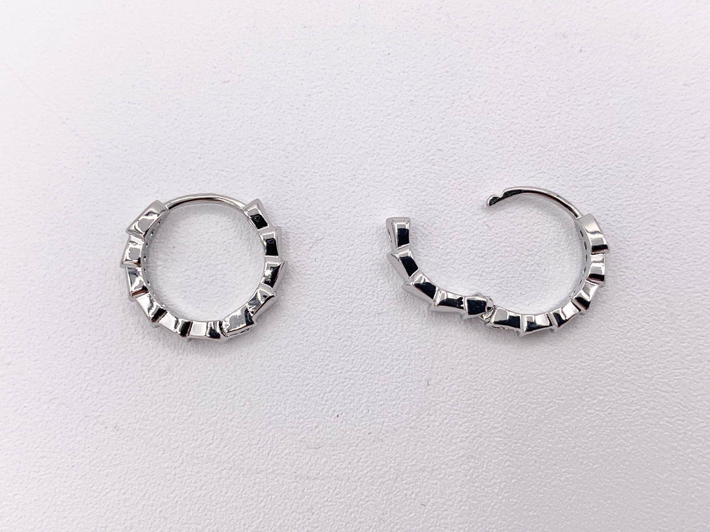 Dainty Cubic Zirconia 14mm Earring Huggies in 18K Gold or Silver Plated Copper 5 pairs