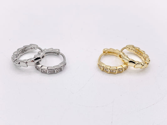 Dainty Cubic Zirconia 14mm Earring Huggies in 18K Gold or Silver Plated Copper 5 pairs