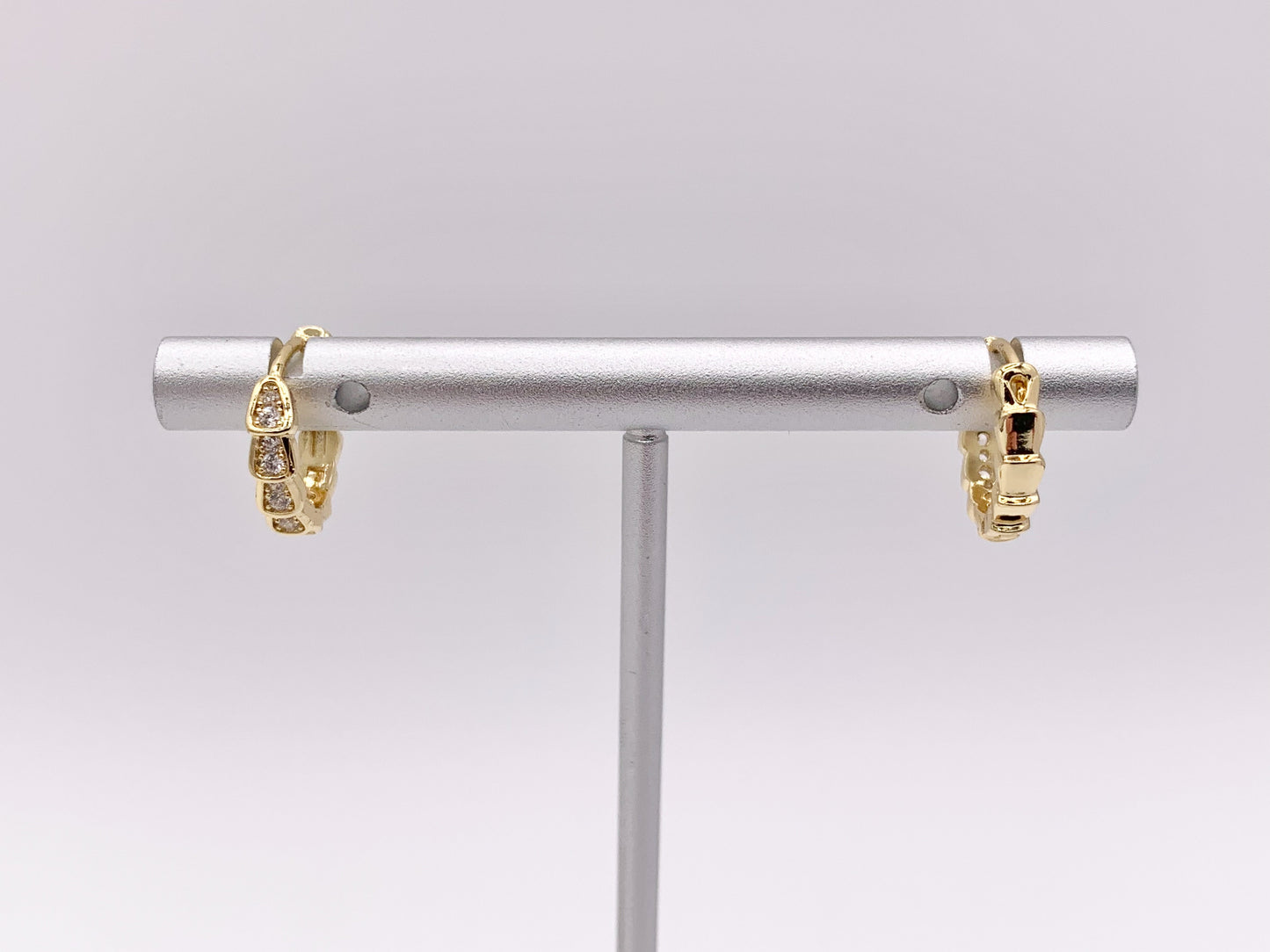 Dainty Cubic Zirconia 14mm Earring Huggies in 18K Gold or Silver Plated Copper 5 pairs