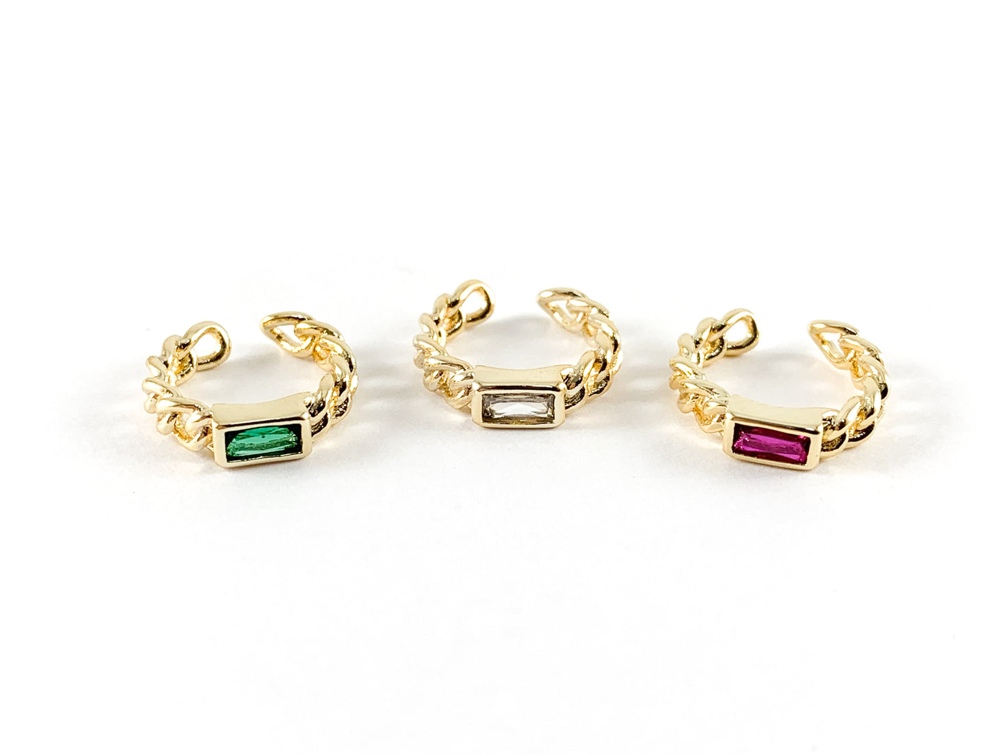 Real Gold 18K/Platinum Plated Copper CZ Pave Dainty Link Ear Cuffs (No Piercing!!) 6pc