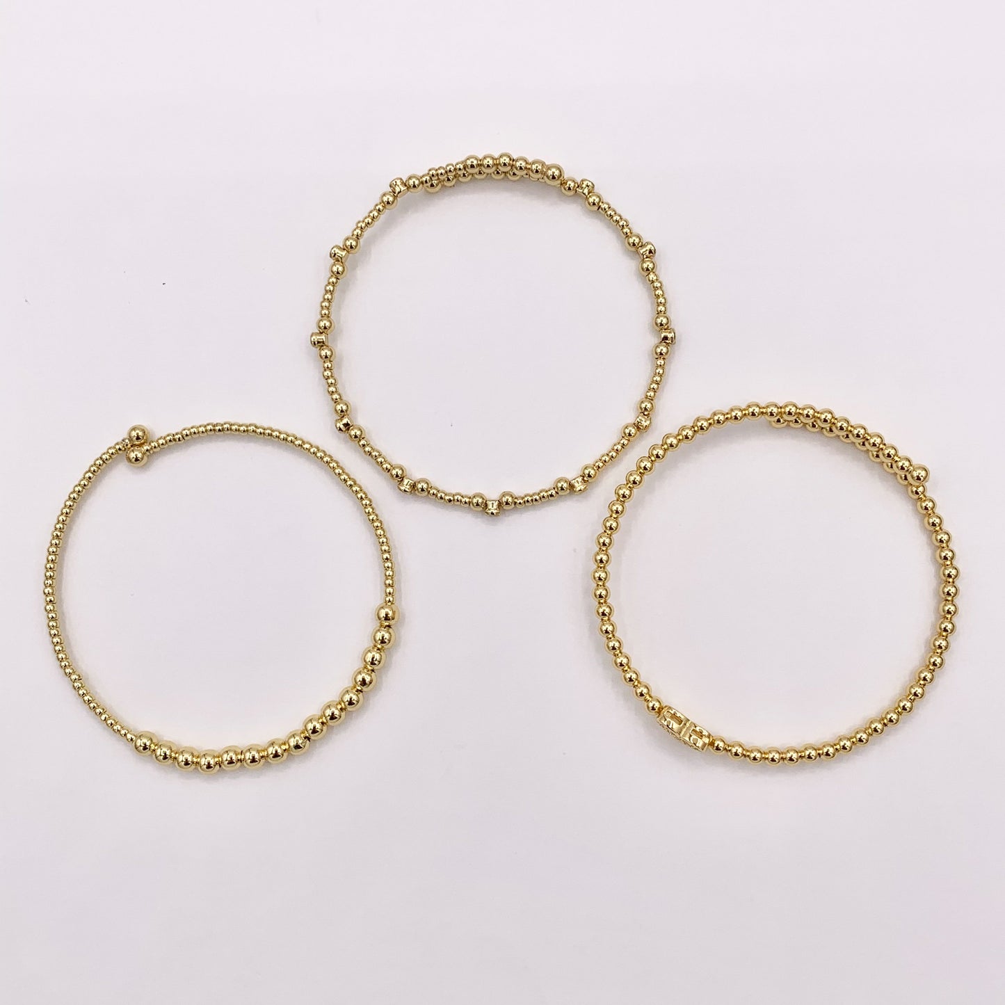 Dainty Stretch Flexible Beaded Rhinestone Bracelet Cuffs in Real Gold 18K Plated Copper 1 pcs
