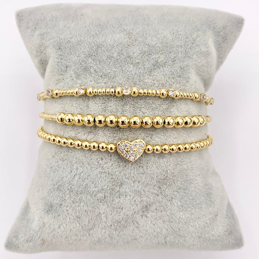 Dainty Stretch Flexible Beaded Rhinestone Bracelet Cuffs in Real Gold 18K Plated Copper 1 pcs