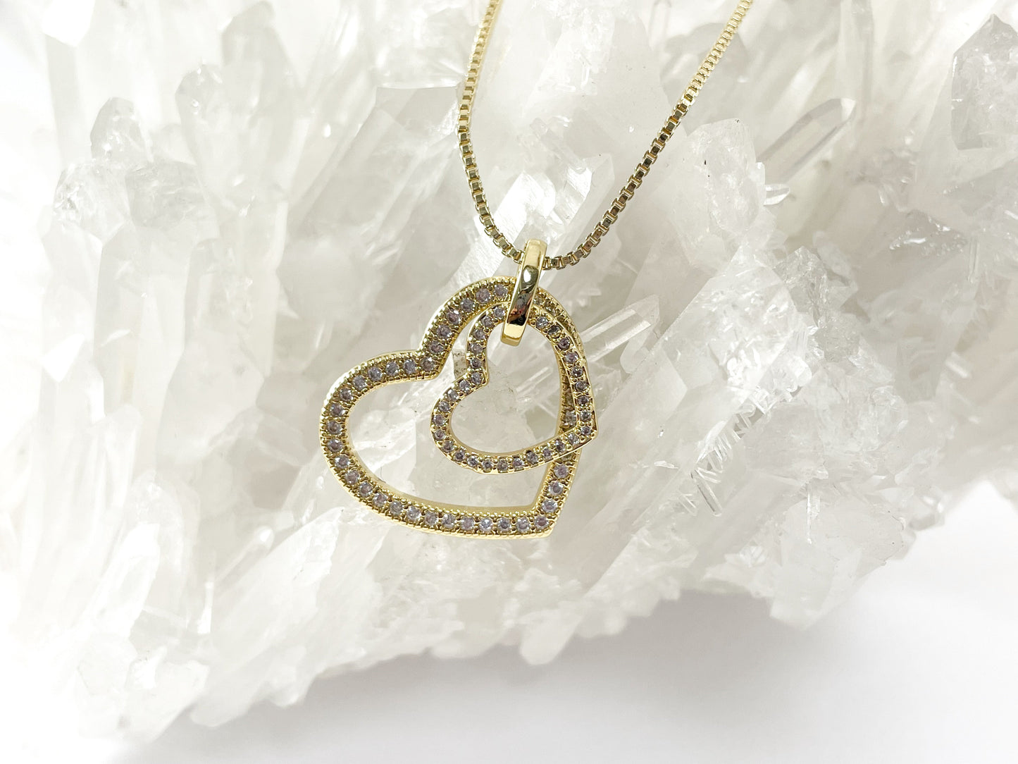 18K Gold/Platinum Micro CZ Pave Hollow Side Heart Pave Dangle Pendant Over Brass 3pcs
