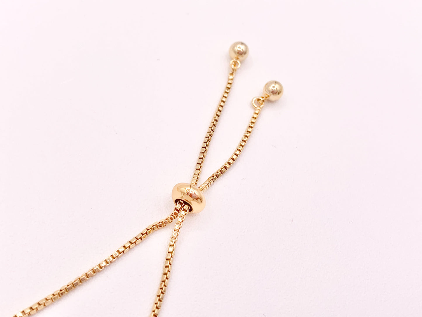 Dainty Hearts CZ Pave Rhinestone Box Chain Dainty Slide Adjustable Bracelets in 18K Gold Plated Copper 2 pcs