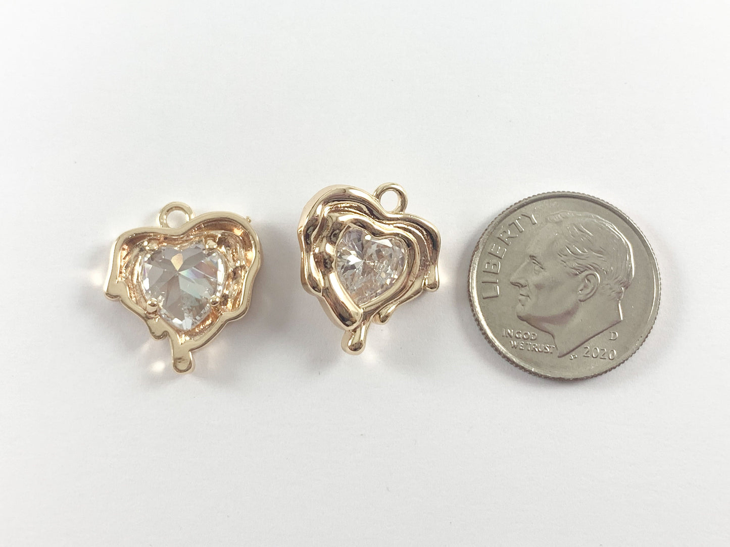 Real Gold 18K Plated Micro CZ Melting Heart Pave Charm Over Brass 6 pcs