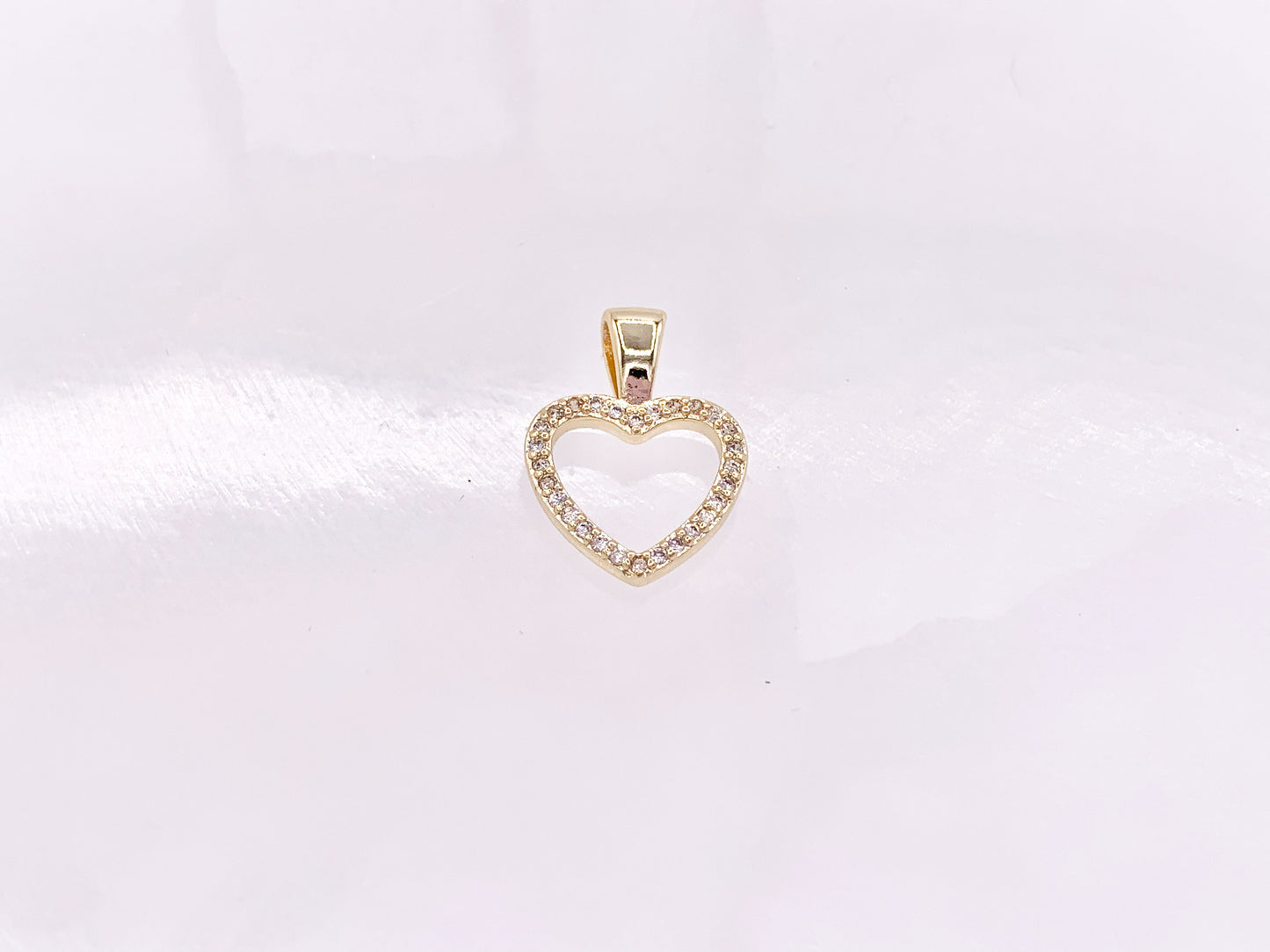 Dainty Heart Hollow Rhinestone Heart Charm Pendants in CZ Pave 18K Gold Plated Copper 10pcs