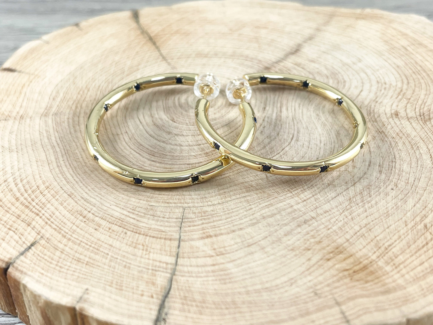 18K Gold Plated CZ Pave Circle Hoop Earring Over Copper 3 pairs