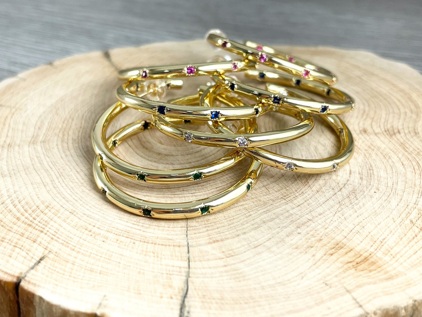 18K Gold Plated CZ Pave Circle Hoop Earring Over Copper 3 pairs