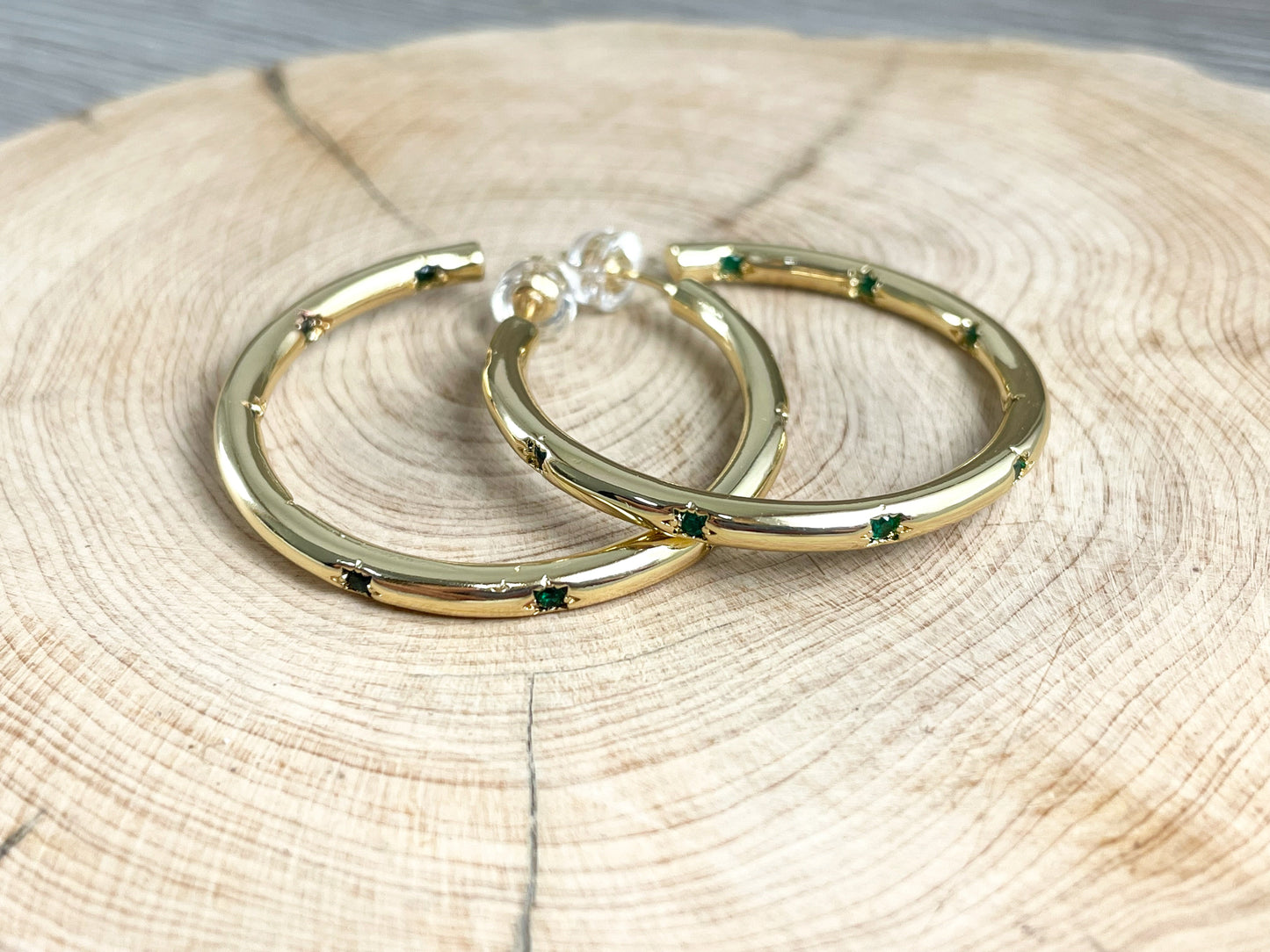18K Gold Plated CZ Pave Circle Hoop Earring Over Copper 3 pairs