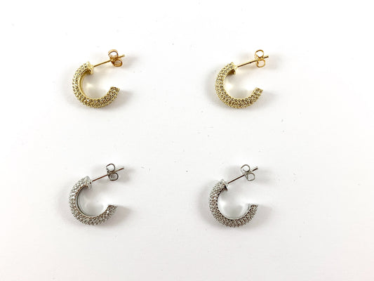 Real Gold 18K Micro Pave CZ Earring Hoop Huggies 3 pairs
