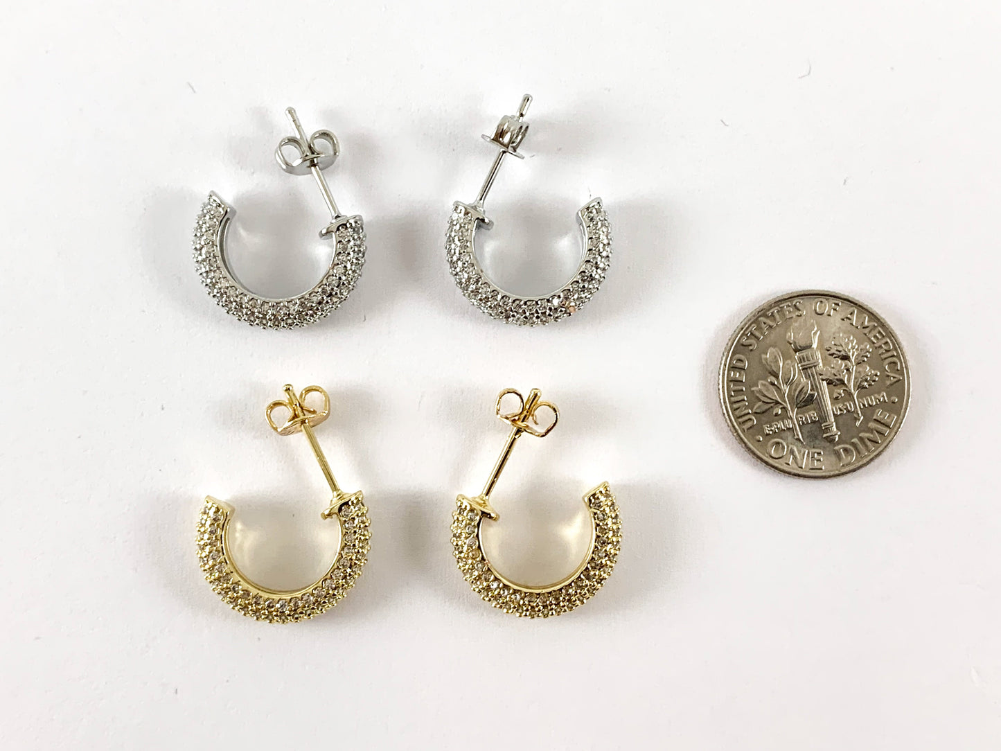 Real Gold 18K Micro Pave CZ Earring Hoop Huggies 3 pairs