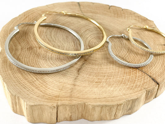 18K Gold/Silver Plated Dainty Micro CZ Pave Hoop Earrings