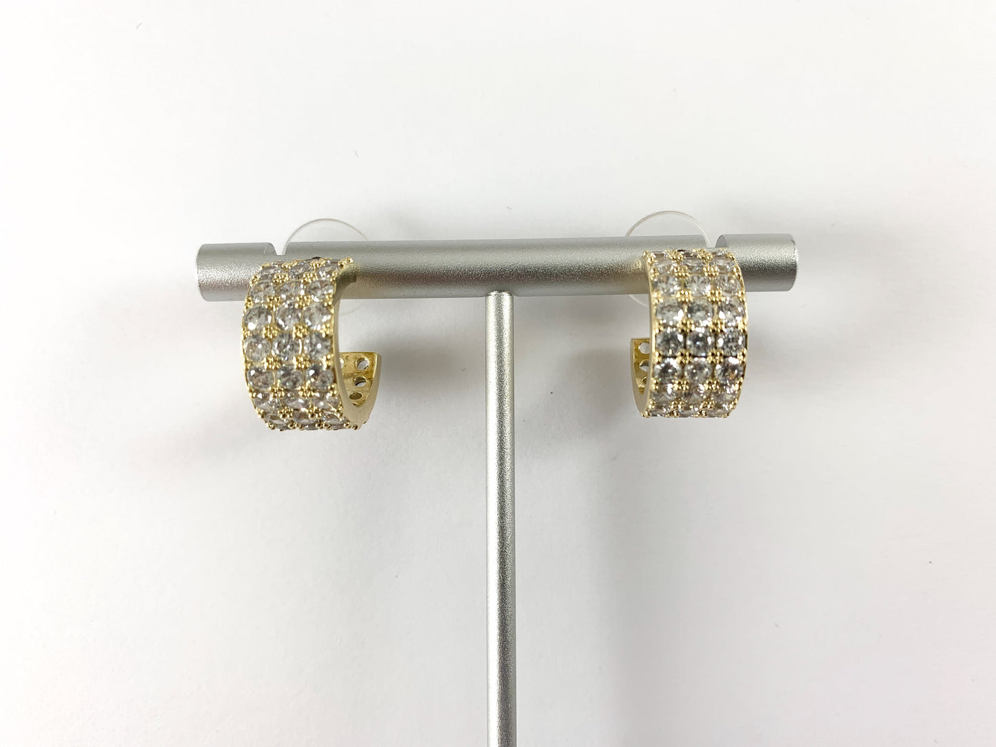 Dazzling Rhinestone Thick CZ Pave Huggie Hoop Earrings in 18K gold or Silver Plated Copper 3 pairs